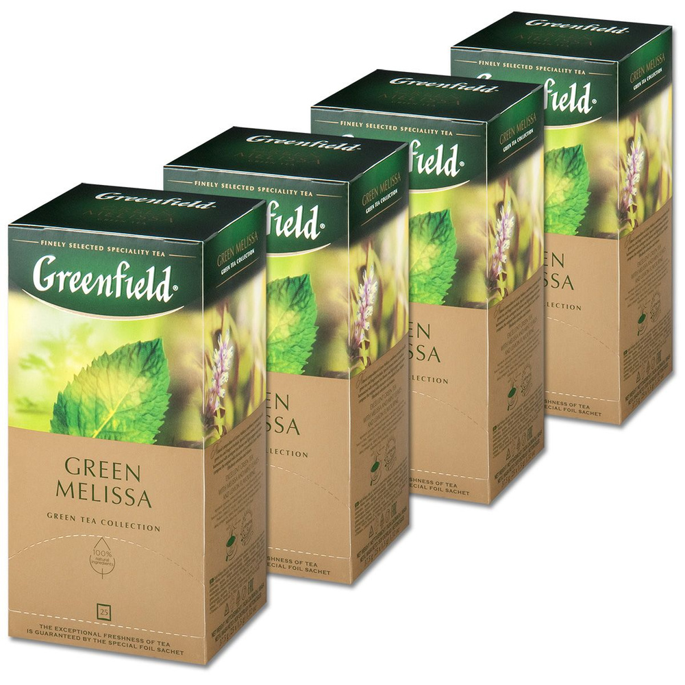 Чай Greenfield "Green Melissa", зеленый с мелиссой и мятой, 25 пакетов , 4 уп.  #1