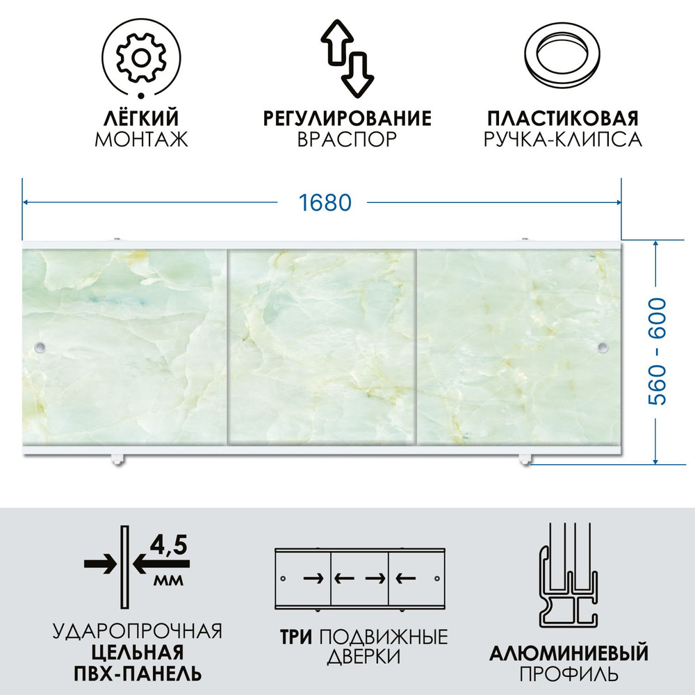 Экран под ванну серо-зеленый 170 см, алюминиевый профиль, влагостойкий ПРЕМИУМ А МетаКам  #1