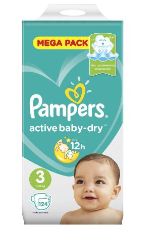 Pampers Подгузники Active Baby-Dry, 6 - 10 кг, размер 3, 124 шт. в уп. #1