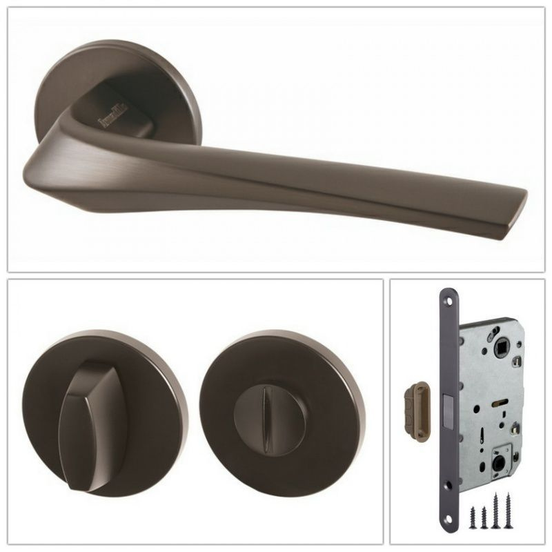 Комплект дверных ручек Armadillo FLAME_URS_BPVD-77_UN, вороненый никель (ручка + завертка WC + магнитный #1