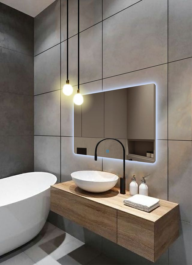 Зеркало для ванной Prisma 50*70 прямоугольное горизонтальное "парящее" с холодной LED-подсветкой  #1