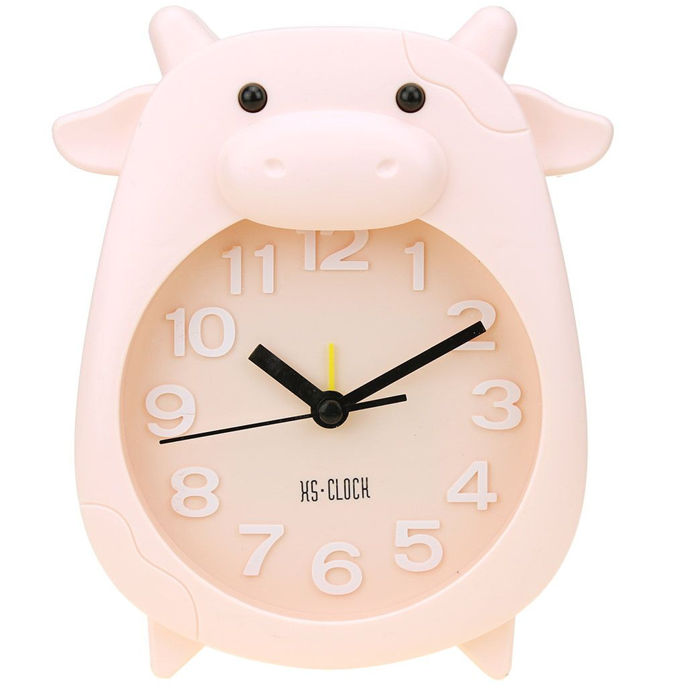 Часы-будильник Корова 14х17,5х4см циферблат персиковый пластм. матовый персиковый  #1