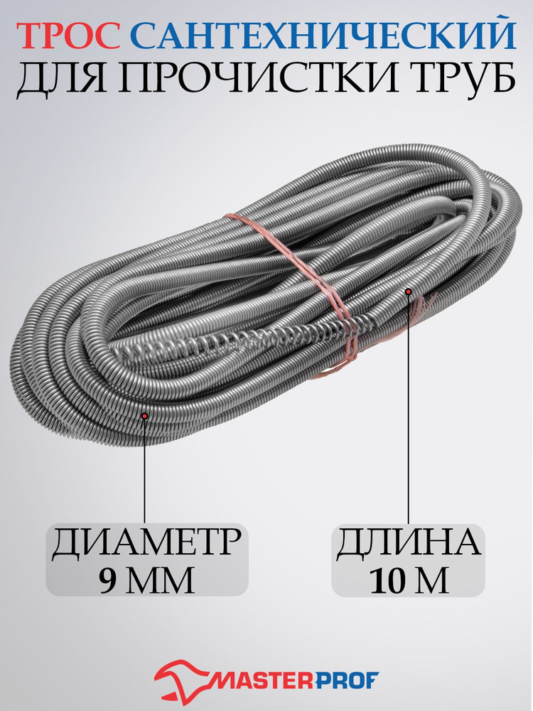 Трос сантехнический для прочистки канализационных труб 9 мм х 10 м ...