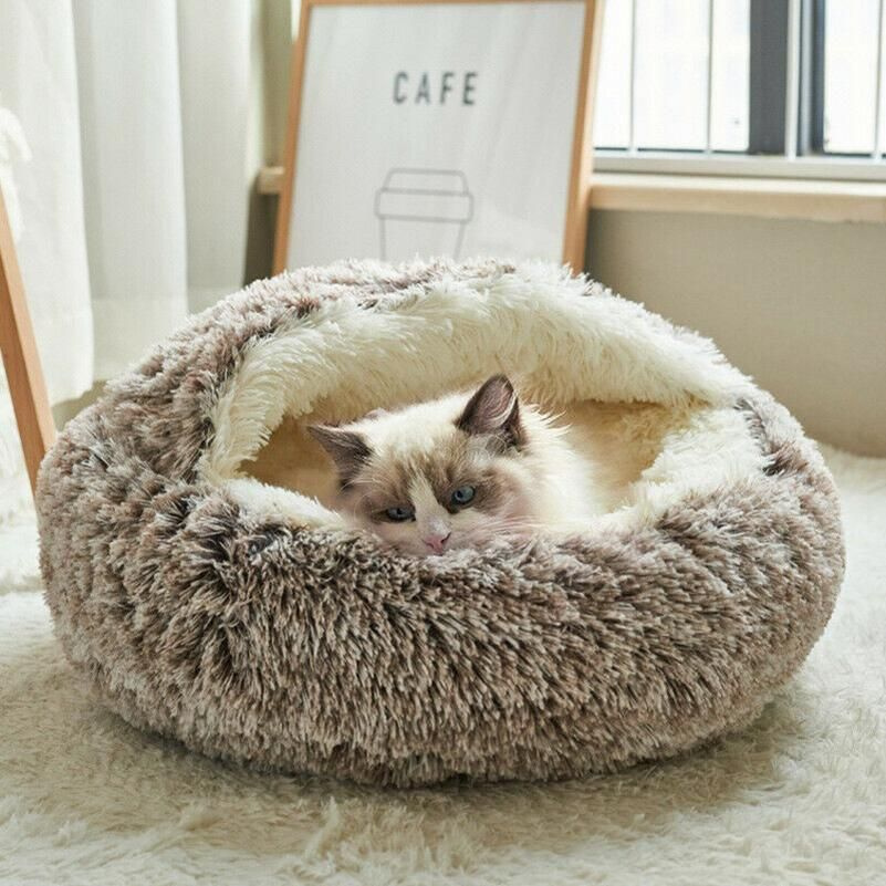 Закрытая лежанка домик для кошек M 50 см (внутри - МЕХ, цвет КОРИЧНЕВЫЙ  градиент) - купить с доставкой по выгодным ценам в интернет-магазине OZON  (809815331)