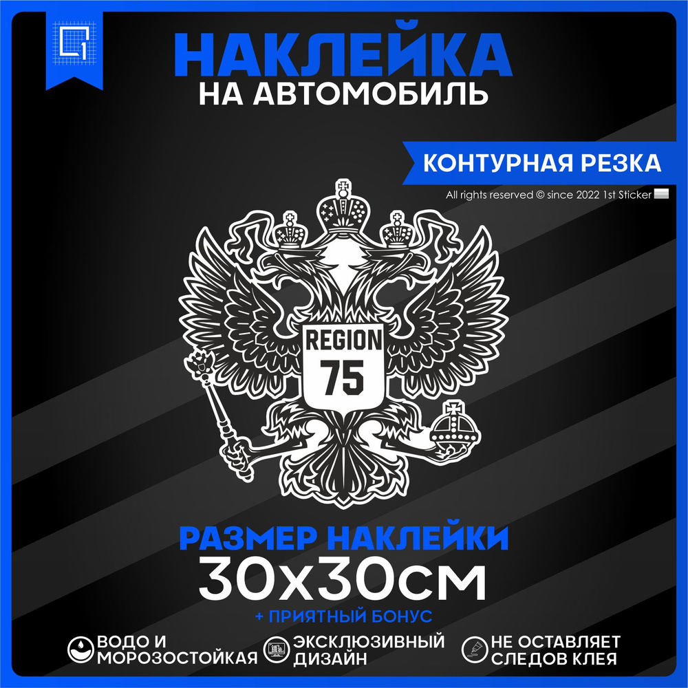 Наклейки на автомобиль Герб РФ Регион 75 30х30см