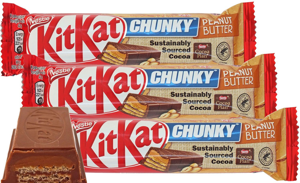 Батончик KitKat Chunky Peanut Butter с арахисовой пастой, 3 штуки по 42 ...