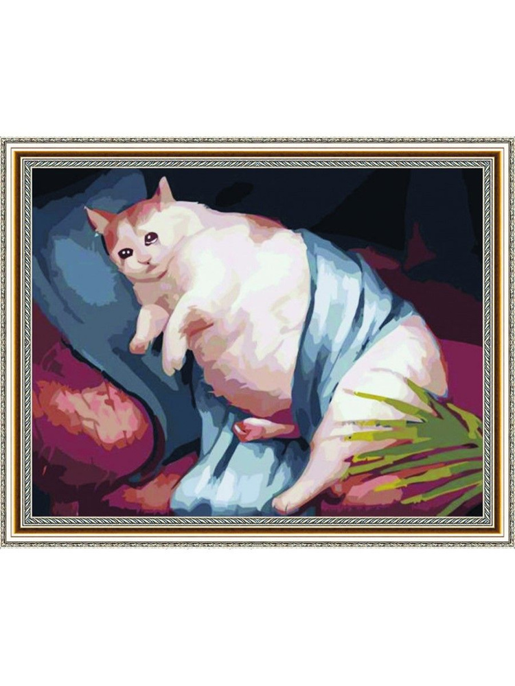 Алмазная вышивка «Толстый белый кот»