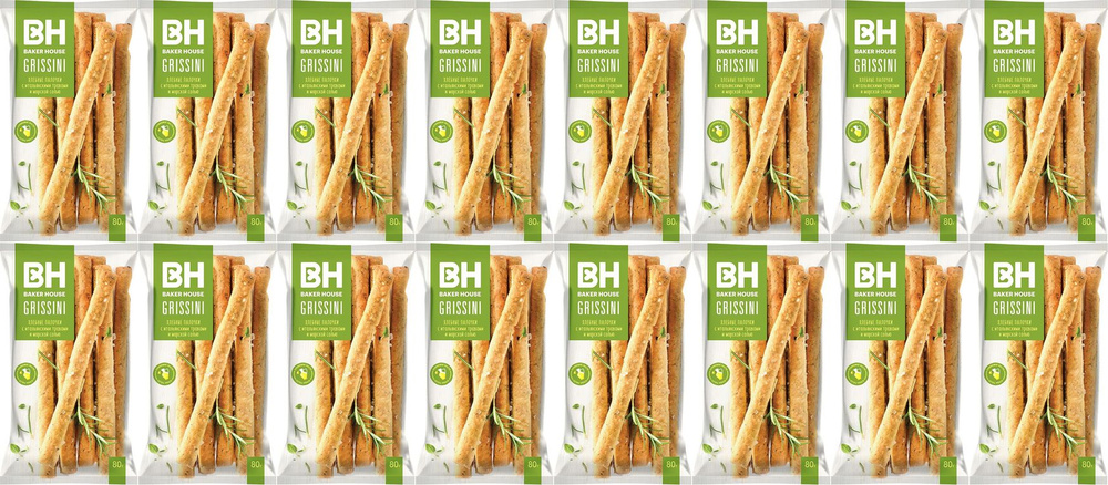 Хлебные палочки Baker House с итальянскими травами и морской солью, комплект: 16 упаковок по 80 г  #1