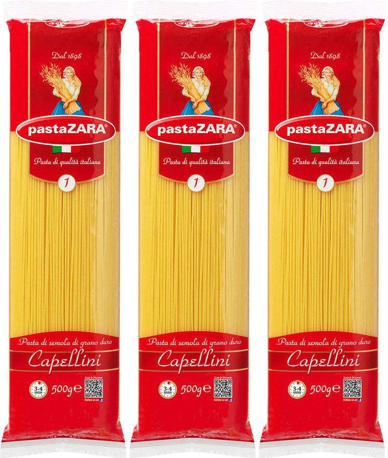 Макаронные изделия Pasta Zara No 1 Capellini Спагетти, комплект: 3 упаковки по 500 г  #1