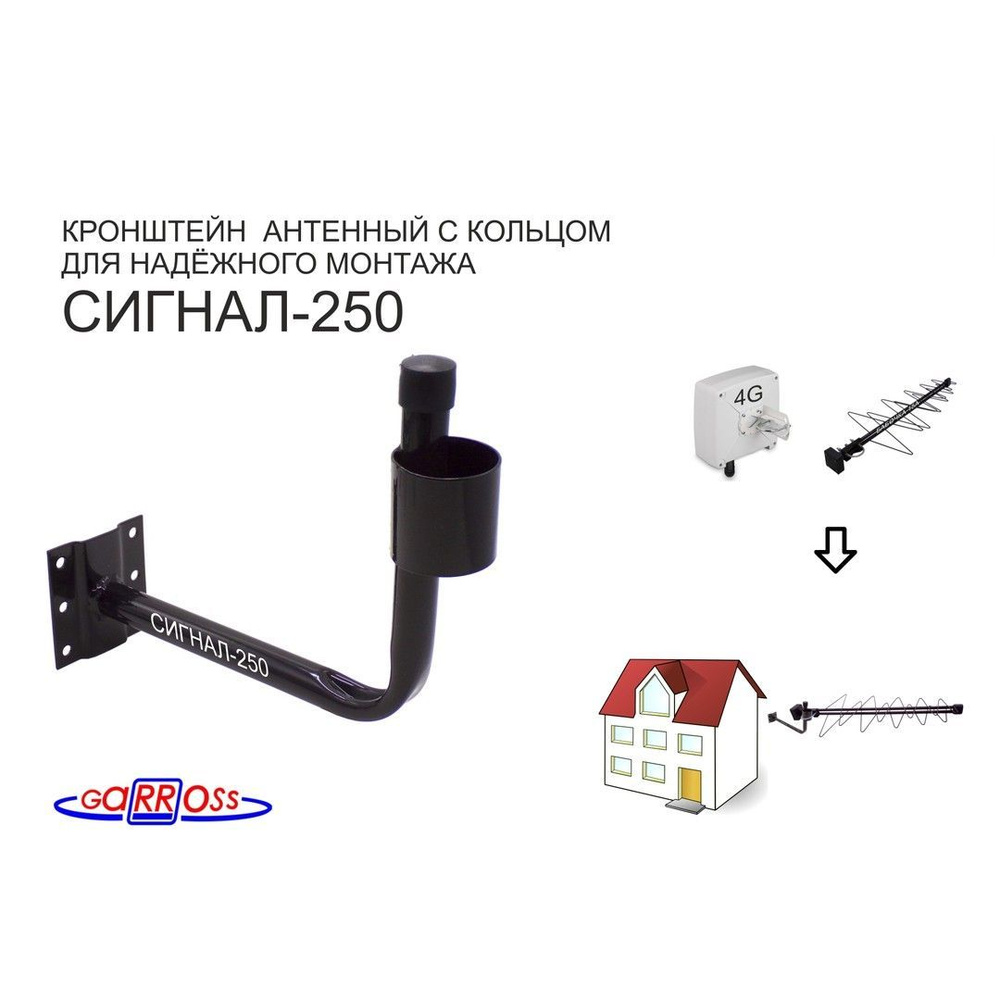Кронштейн антенный "СИГНАЛ-250" ЧЁРНЫЙ вылет 0,25 м; труба 22мм с ...