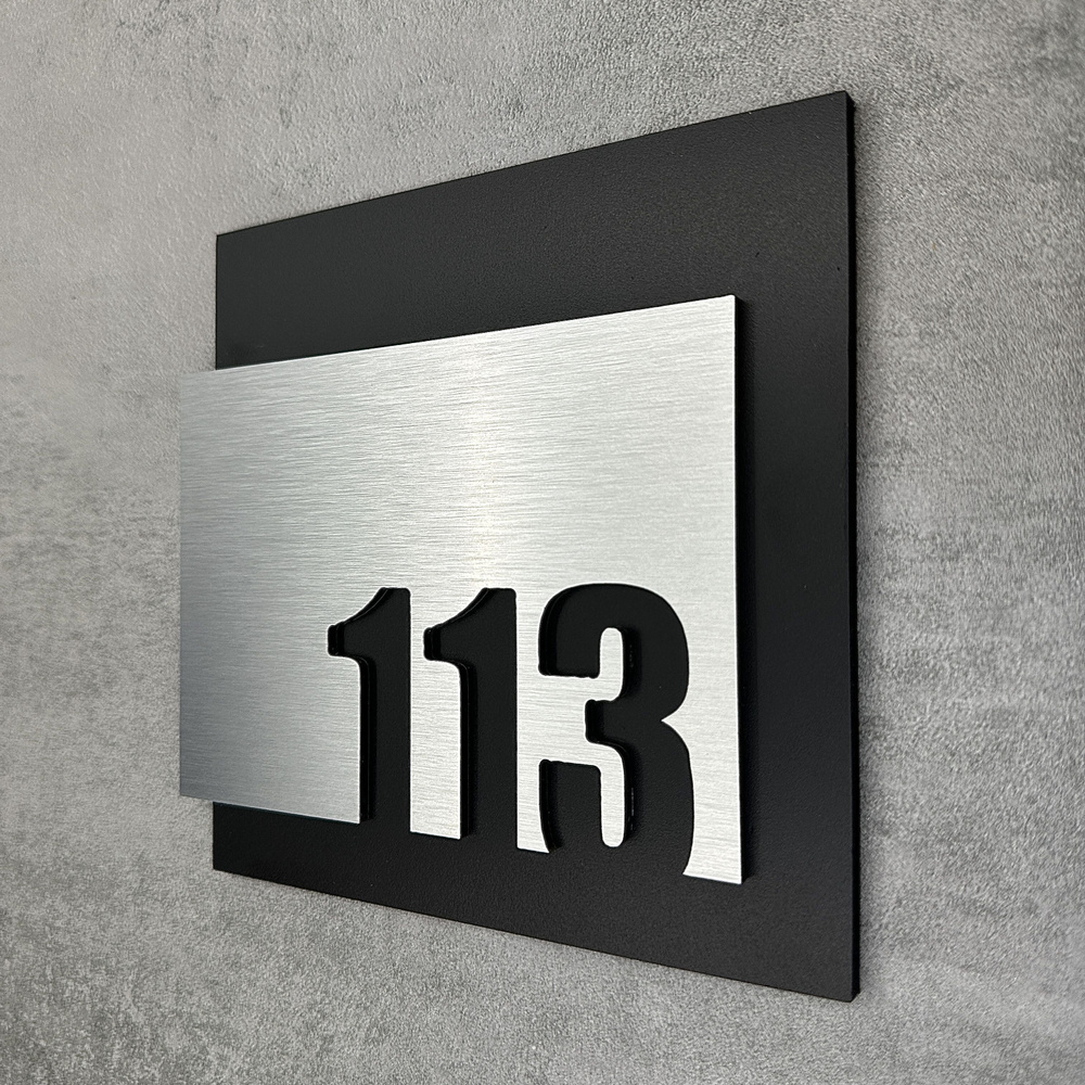 Цифры на дверь квартиры, табличка самоклеящаяся номер 113, 15х12см, царапанное серебро  #1