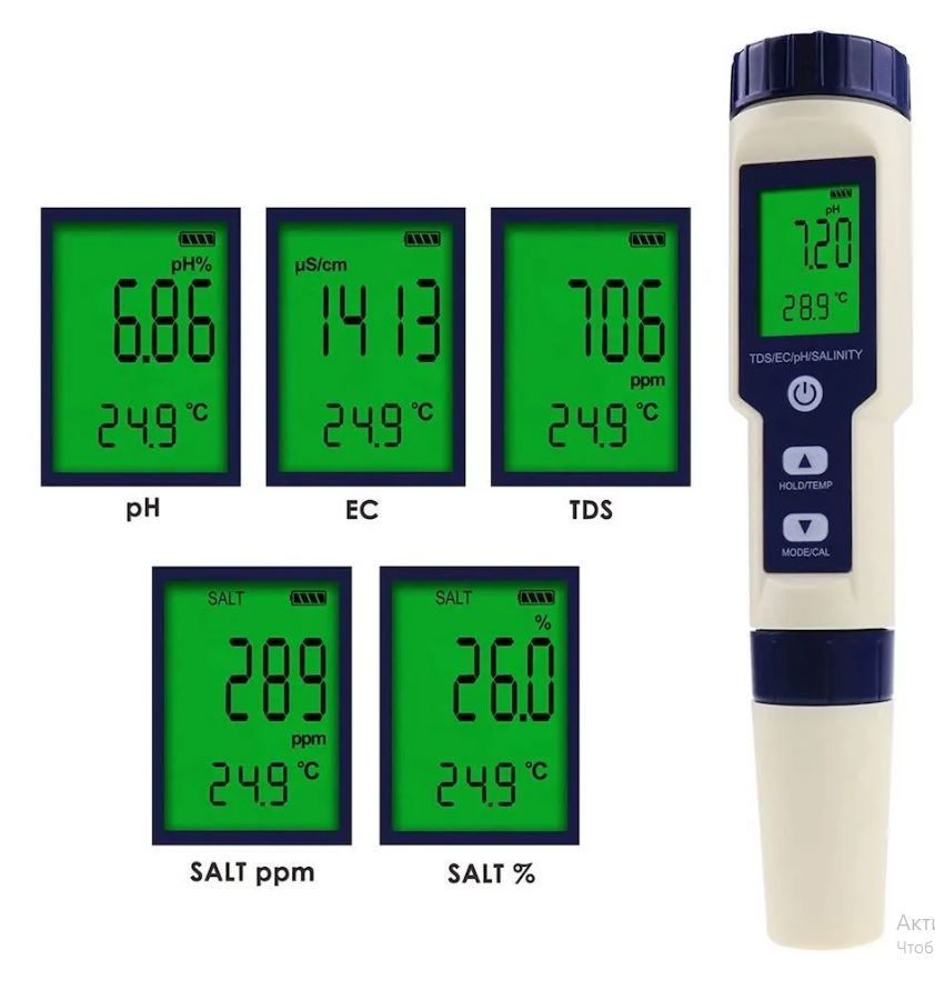 Тестер воды 5 в 1, портативный цифровой измеритель качественных параметров воды PH, TDS, EC - метр, солемер, #1
