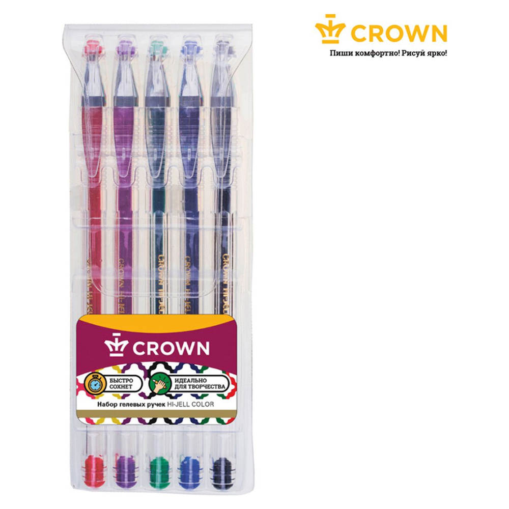 Набор гелевых ручек Crown "Hi-Jell Color" 5шт., 5цв., ПВХ уп., европодвес  #1