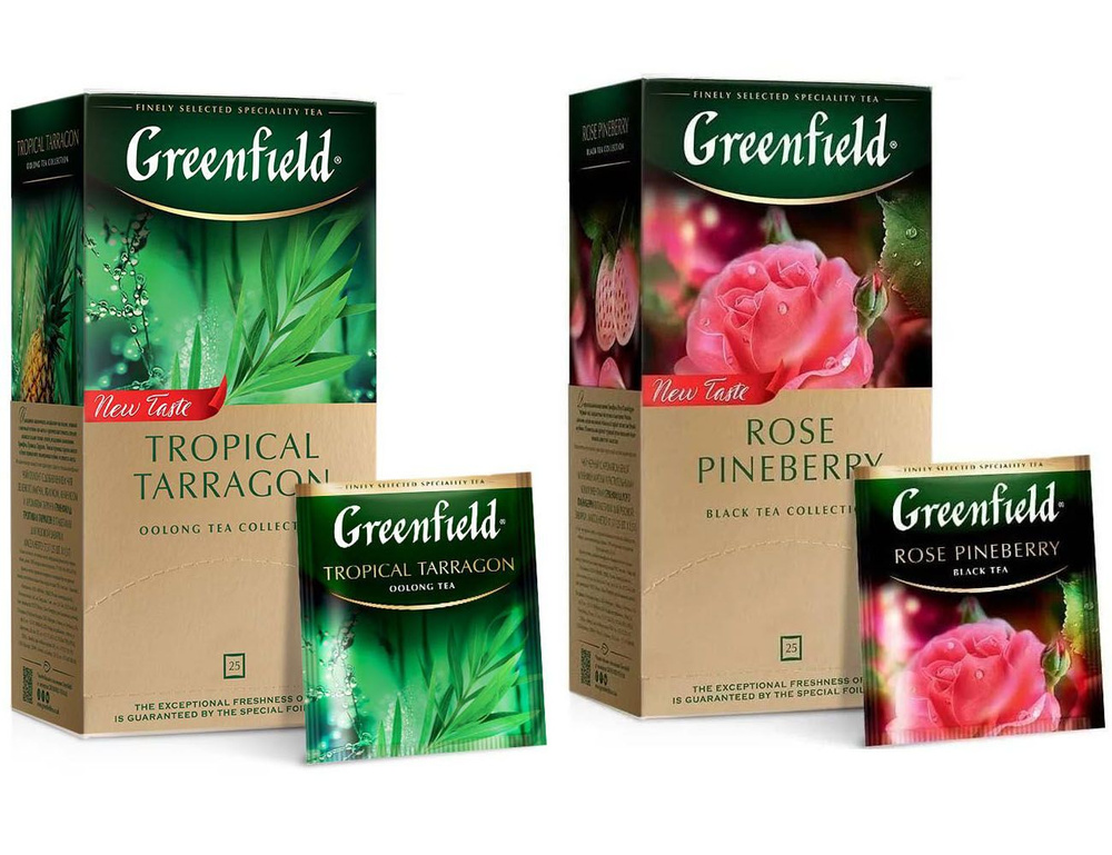 Зеленый чай оолонг Tropical Tarragon/чай черный Rose Pineberry Greenfield 2шт по 25 пак  #1