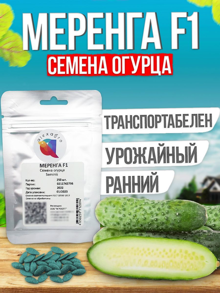 Меренга F1 семена огурца раннего, 250 шт. (Seminis / ALEXAGRO). Высокоурожайный, пчелоопыляемый гибрид #1