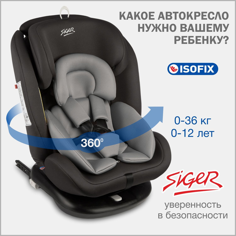 Автокресло детское Siger Престиж IsoFix 0-36 кг, цвет графит #1