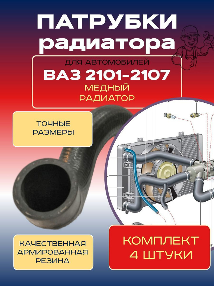 Патрубки радиатора ВАЗ 2101, 2105, 2106, 2107 для медного радиатор (комплект 4 шт)  #1