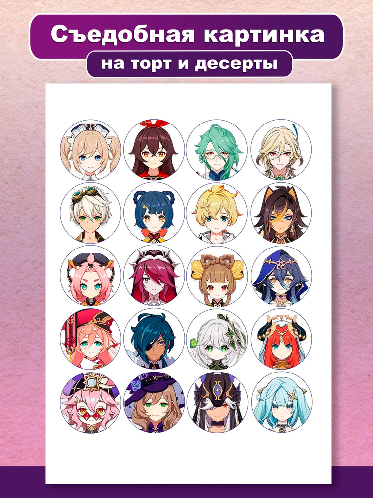 Сахарная картинка на торт с днем рождения Аниме Геншин Импакт ...