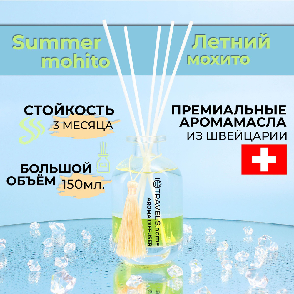 Диффузор с палочками для дома IQTRAVELS - Summer Mojito - 150мл.