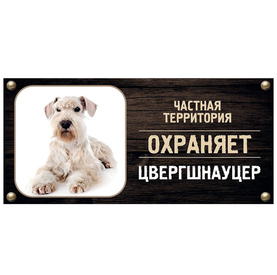 Табличка, Злая собака, Территорию охраняет Цвергшнауцер, на металлической основе, 30см х 14 см, на забор, #1
