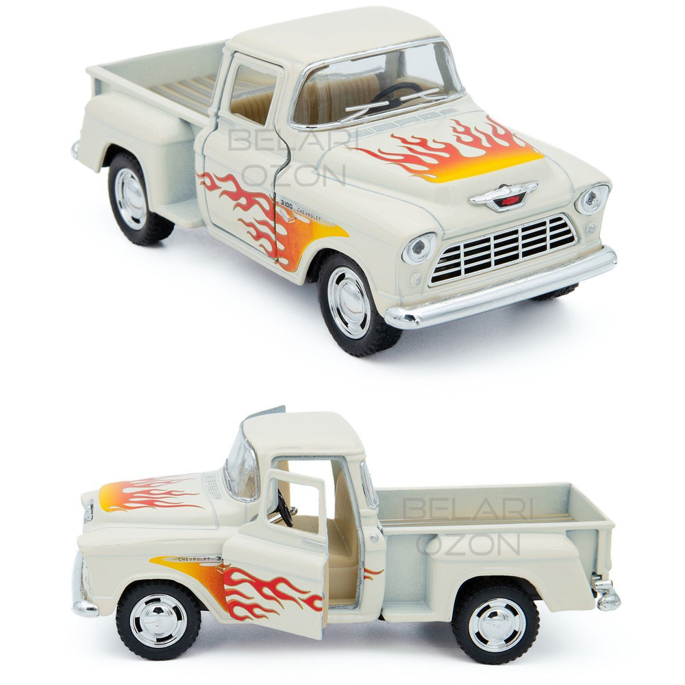 Машинка металлическая Kinsmart 1:32 1955 Chevy Stepside Pick-up (Шеви Степсайд пикап с принтом) KT5330DF #1