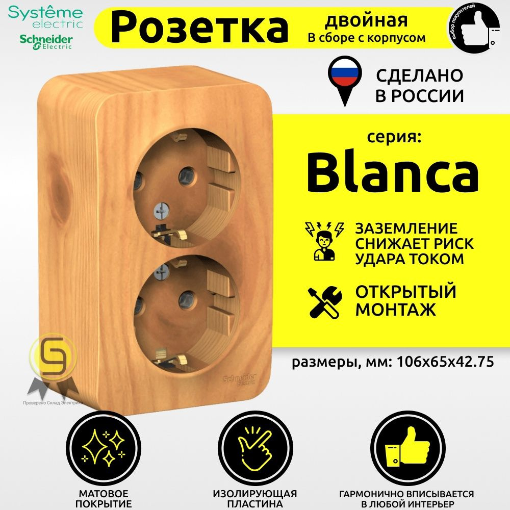 Розетка 2-ая с заземлением без шторок Blanca Schneider Electric 16А ...
