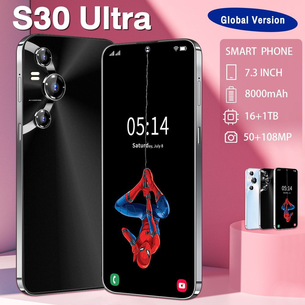 Смартфон S30 Ultra 7,3 дюйма,смартфоны телефоны Global Edition3 16/1 ТБ,  черный