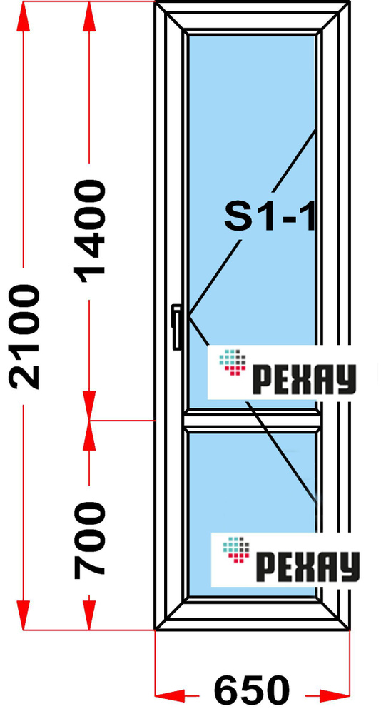 Балконная дверь, профиль РЕХАУ BLITZ (2100 x 650), с поворотной створкой, стеклопакет из 3х стекол  #1