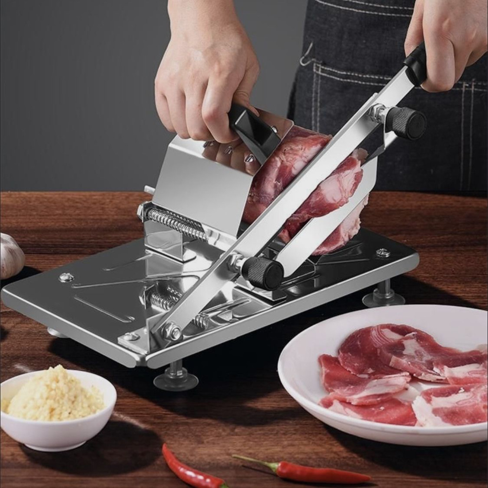 Слайсер для тонкой нарезки замороженного мяса и сырокопченых колбас STEEL  SLICER standart/Ломтерезка для мясных изделий/Нарезка охлаждённых рулетов и  ...