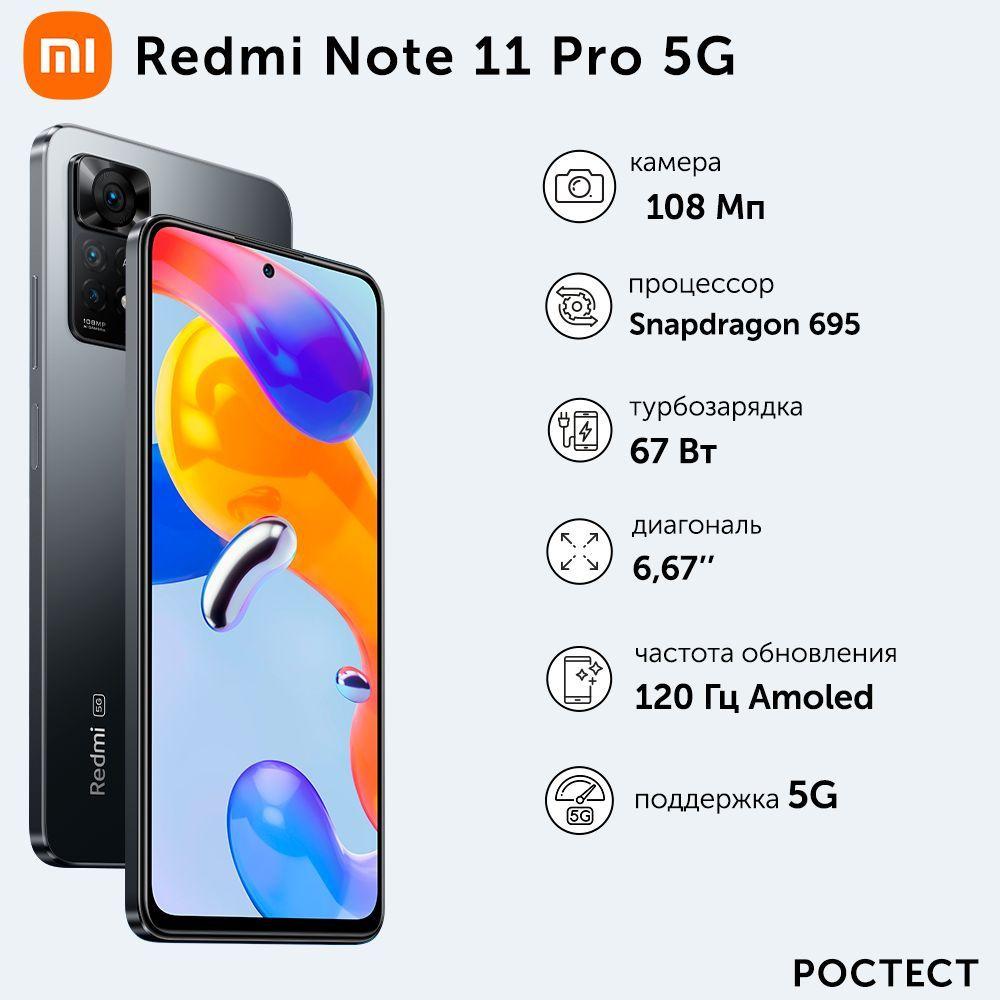 Смартфон Xiaomi Note 11 Pro 5G K6S Ростест 64 ГБ - купить по выгодной цене  в интернет-магазине OZON (627930645)