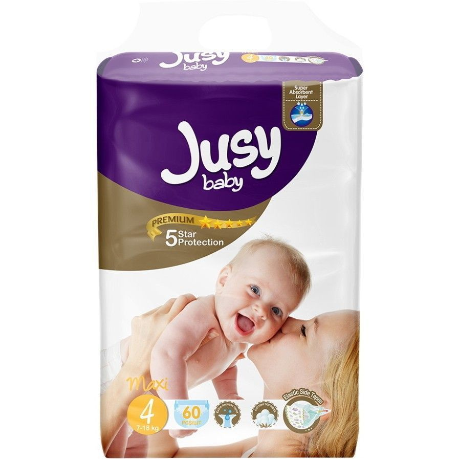 Детские подгузники JUSY PREMIUM BABY DIAPER 4 MAXI от 7 до 18 кг - купить с  доставкой по выгодным ценам в интернет-магазине OZON (1171933417)