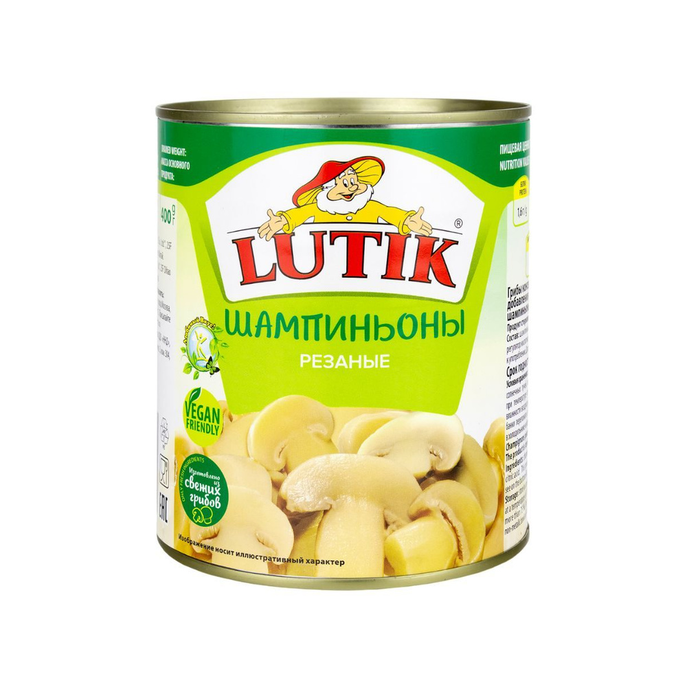 Шампиньоны LUTIK резаные консервированные без добавления уксусной кислоты,  850мл