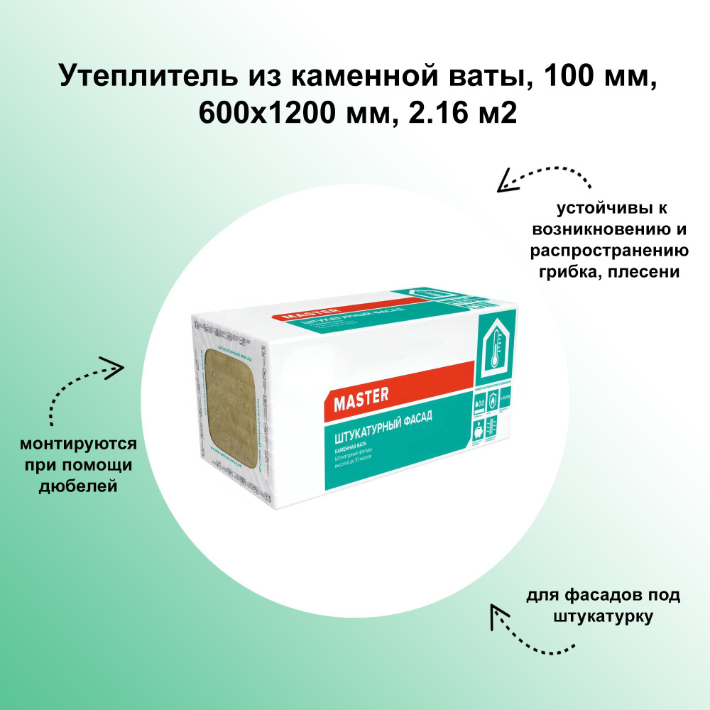 Утеплитель из каменной ваты, 100 мм, 600х1200 мм, 2.16 м2: для фасадов под  штукатурку, устойчивы к возникновению и распространению грибка, плесени, не  боится грызунов . купить по доступной цене с доставкой в