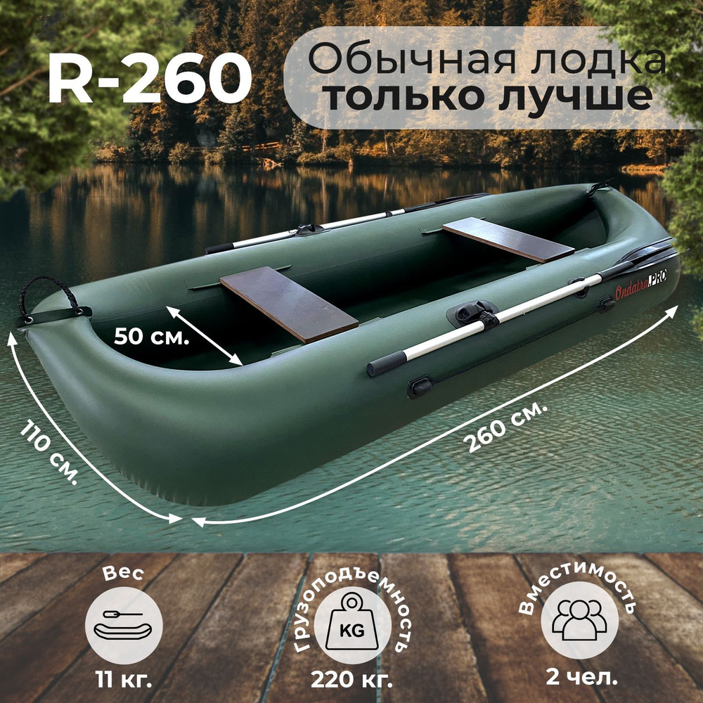 Лодка надувная для рыбалки двухместная гребная ПВХ Ондатра 260 зеленая -купить по выгодной цене в интернет-магазине OZON (845263370)