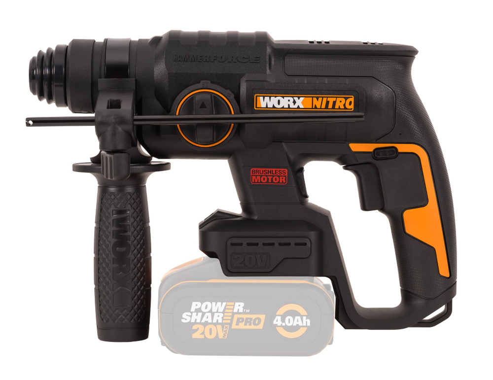 Перфоратор аккумуляторный бесщеточный WORX WX381.9, 20В, без АКБ и ЗУ ...
