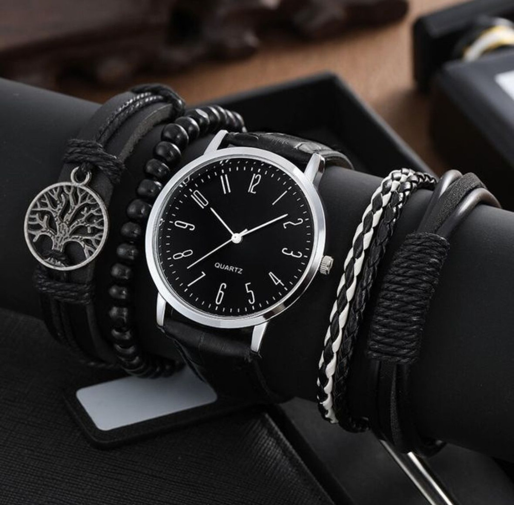 Часы мужские кварцевые наручные/ мужской комплект - часы, 4 браслета ...