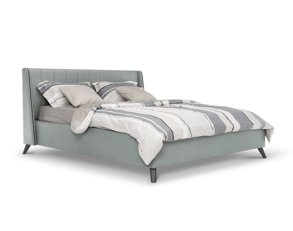 Двуспальная кровать Мартин 180х200 с ПМ велюр Тори 61 серебристый / серый