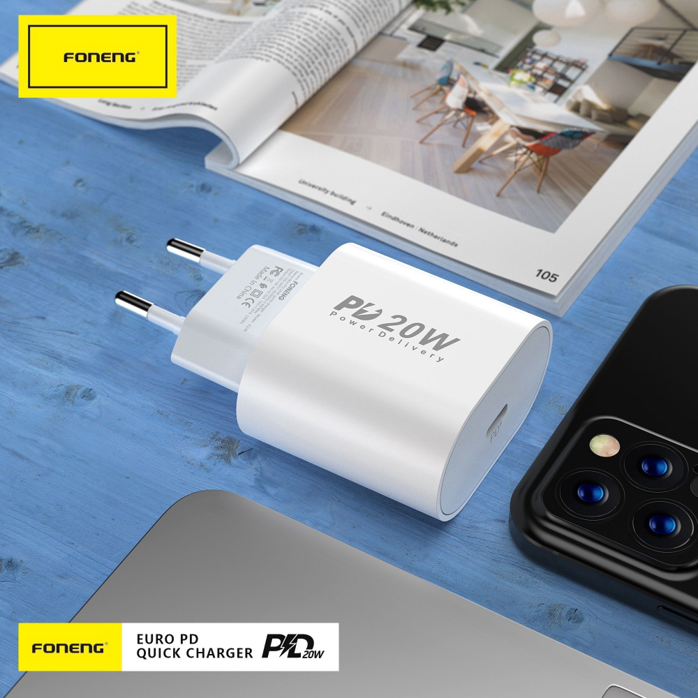 Сетевое зарядное устройство FONENG СЗУ, 20 Вт, USB Type-C, Quick Charge 3.0  - купить по выгодной цене в интернет-магазине OZON (1113535729)