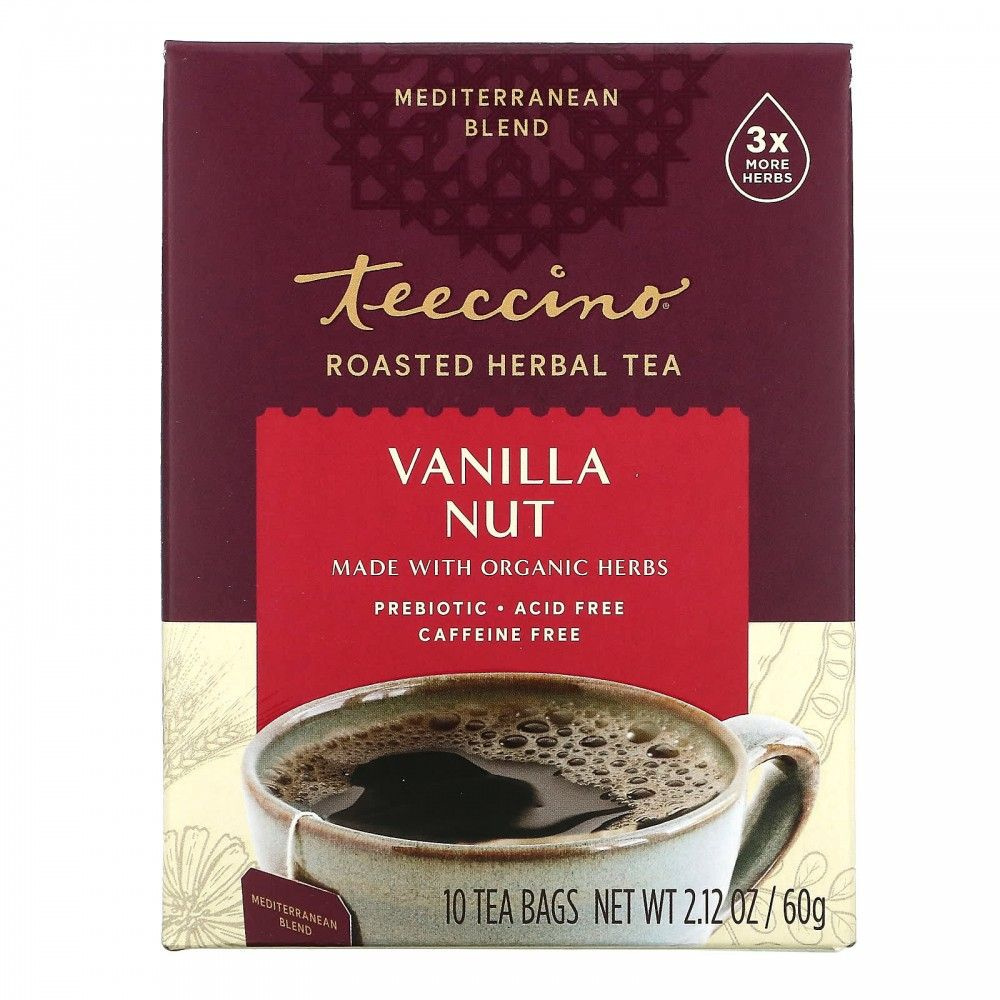 Teeccino, Жареный травяной чай, ванильный орех, без кофеина, 10 чайных ...