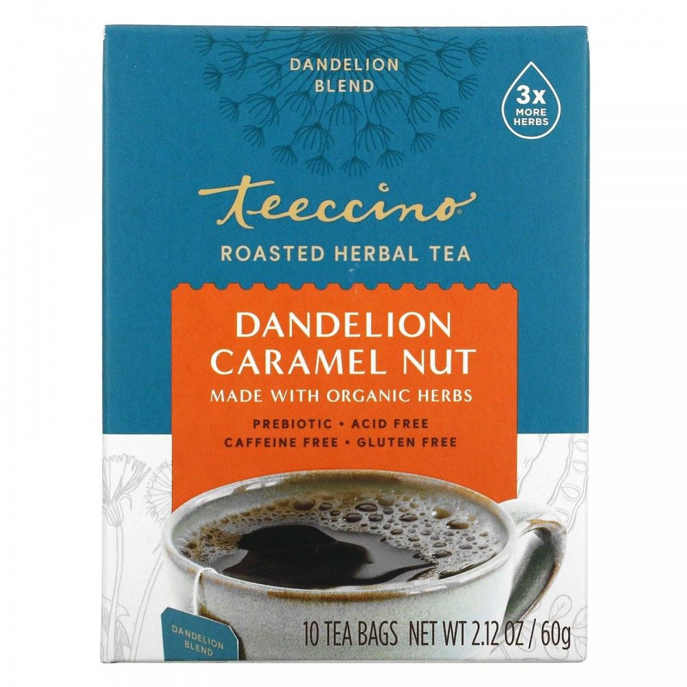 Teeccino, Жареный травяной чай, одуванчик и карамель, без кофеина, 10 ...