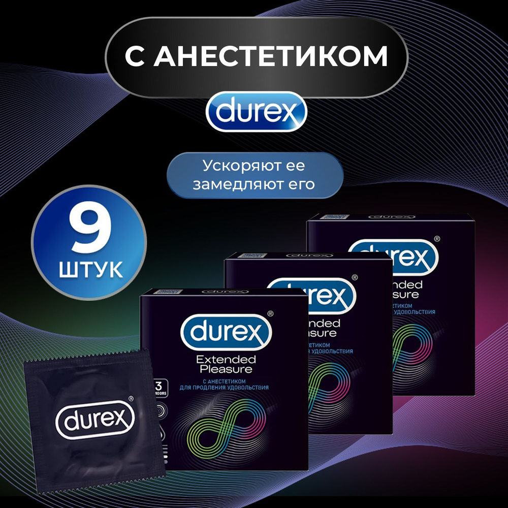 Презервативы Durex Extended Pleasure с анестетиком продлевающие удовольствие, 9 шт, с интимной гель смазкой, #1