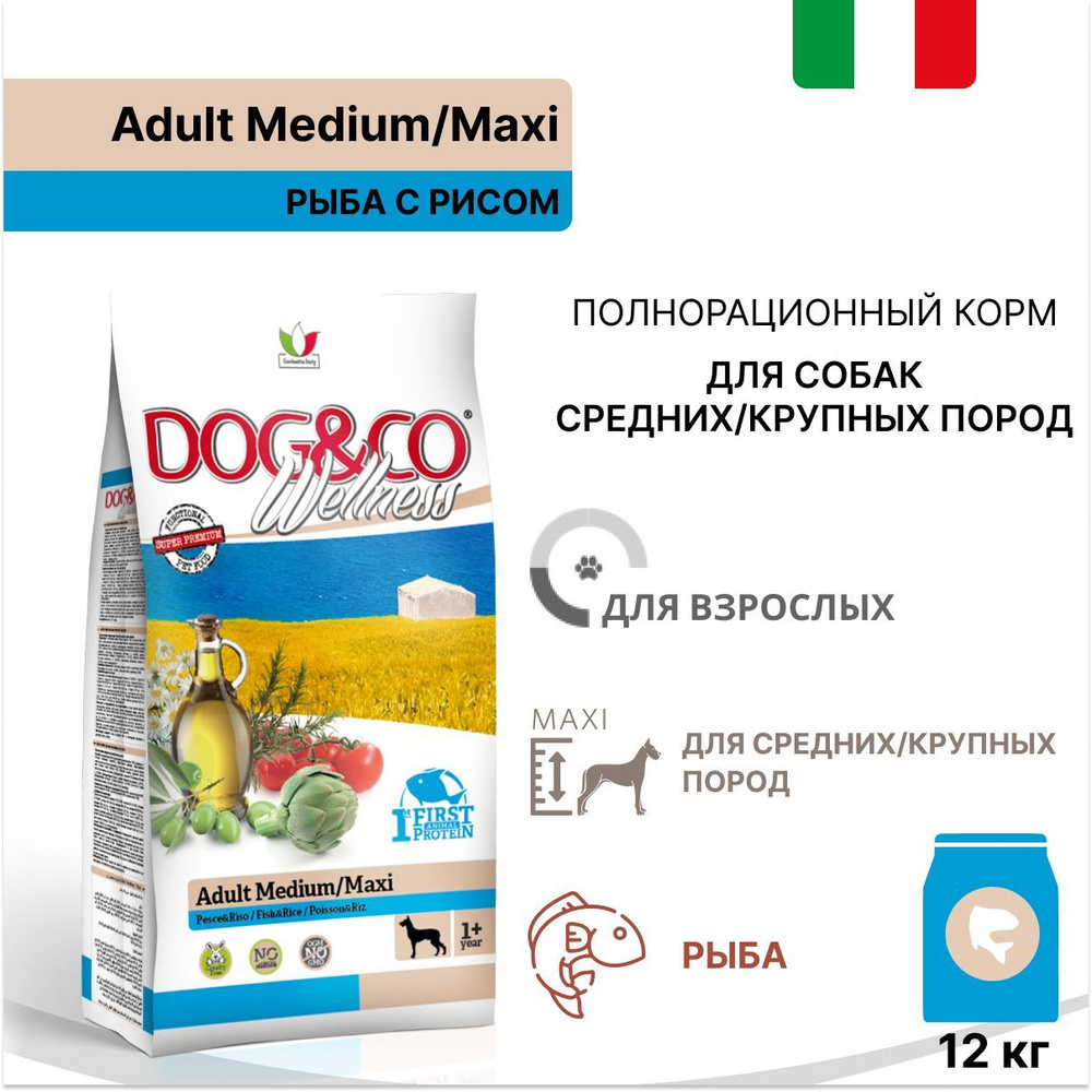 Корм для собак сухой Adragna Adult Medium/Maxi Рыба с Рисом, 12 кг #1