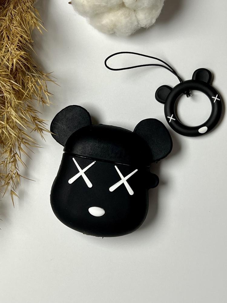 Силиконовый чехол для наушников Аирподс (AirPods) 1,2 поколения, черный ...