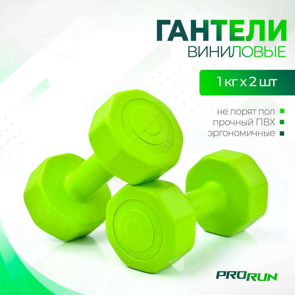 Гантели ProRun 100-vinyl dumbbells, 2 шт. по 1 кг, зеленый - купить по  выгодным ценам в интернет-магазине OZON (178545476)