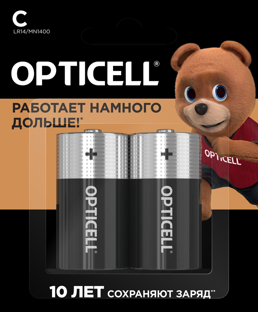 Батарейки Opticell щелочные (алкалиновые), тип С (LR14) 1.5v, 2 шт ...