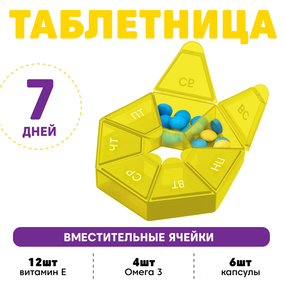 Таблетница на неделю 7 отсеков TK21 Yellow #1