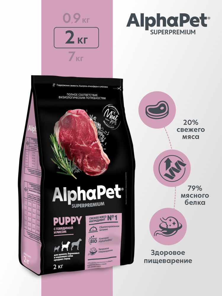 Сухой корм для щенков средних пород с 6 месяцев до 1,5 лет AlphaPet Superpremium с говядиной и рисом, #1