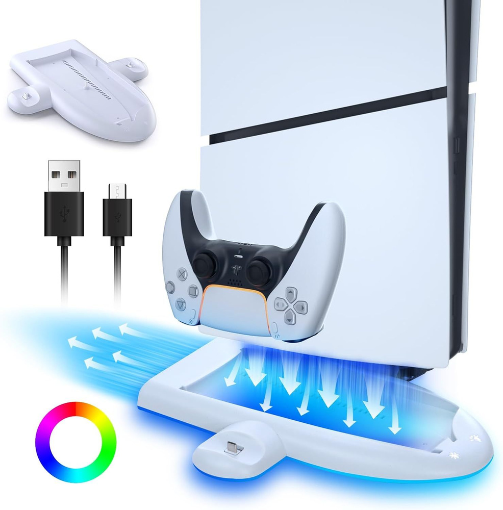 Зарядная подставка с вентилятором для консоли PS5 Slim с RGB-подсветкой ...