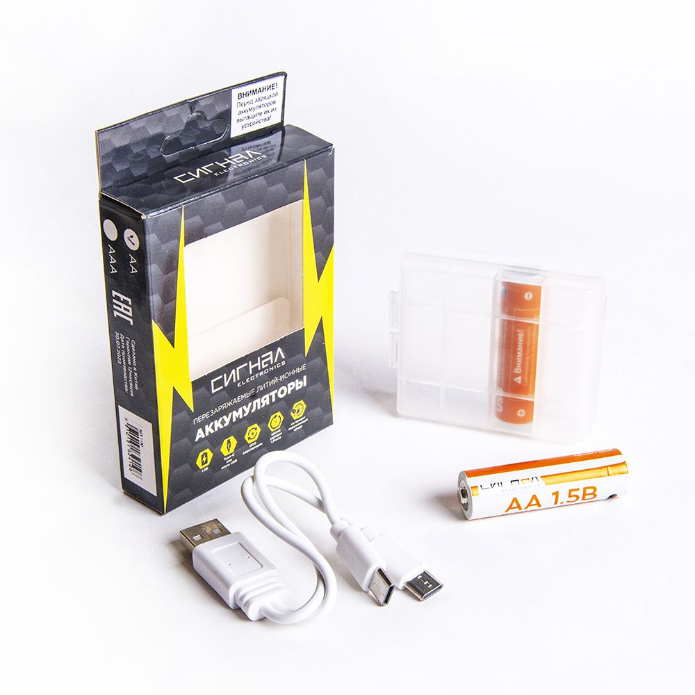 Аккумулятор Сигнал Li-Ion AA(R6) 1200 mAh с зарядкой от USB, 2 шт./уп.  #1