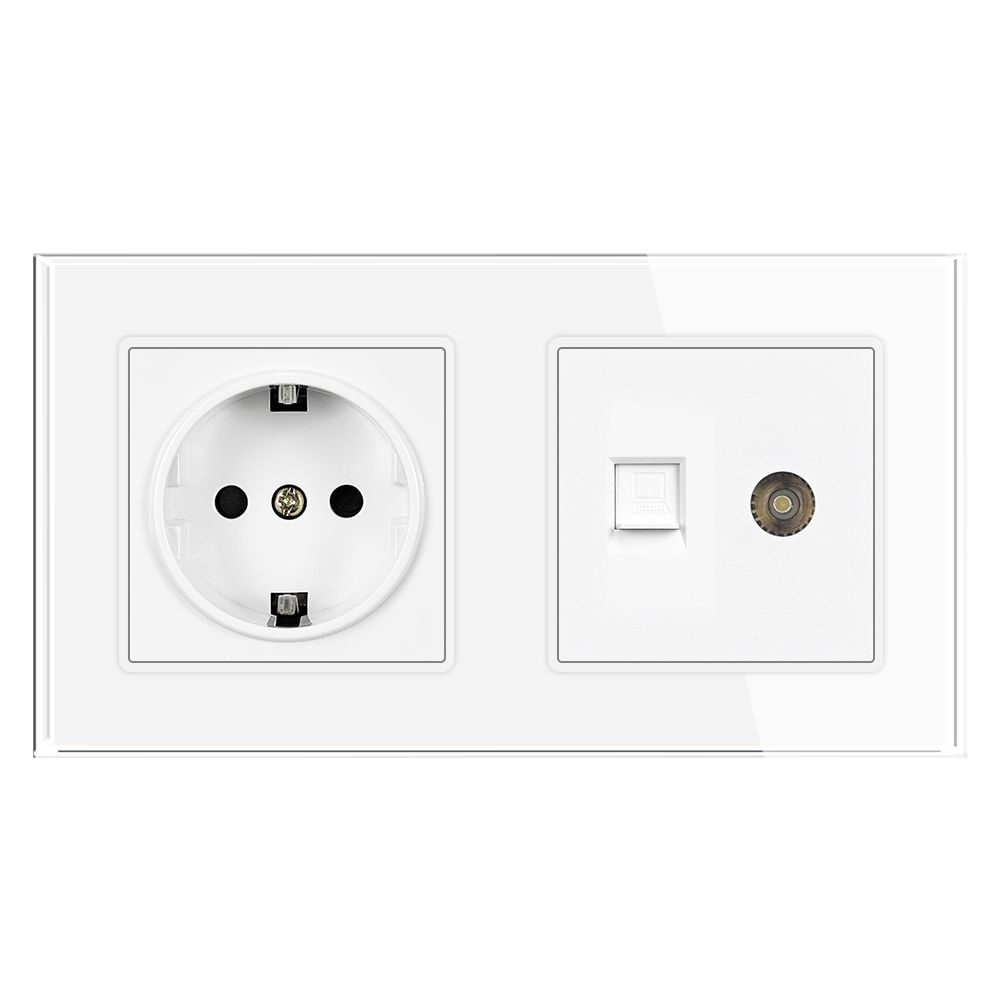 Розетка с CAT6 /ТВ, интернет+ТВ розетка, Панель из закаленного стекла ...